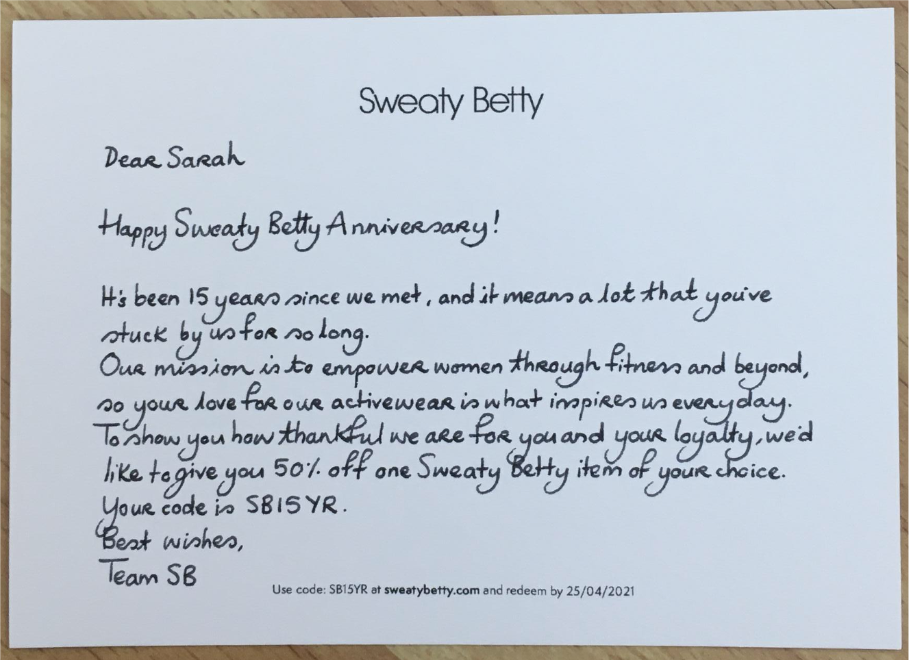 Sweaty Betty 15 year example 2